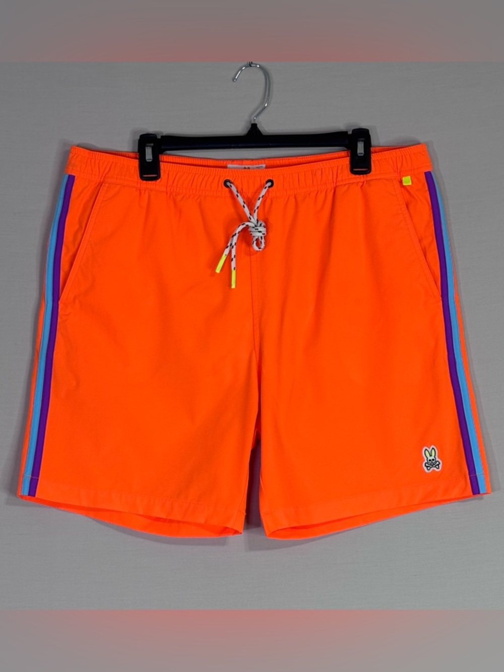 Psycho Bunny Neon Orange Swim Trunks XL Lined Drawstring Shorts